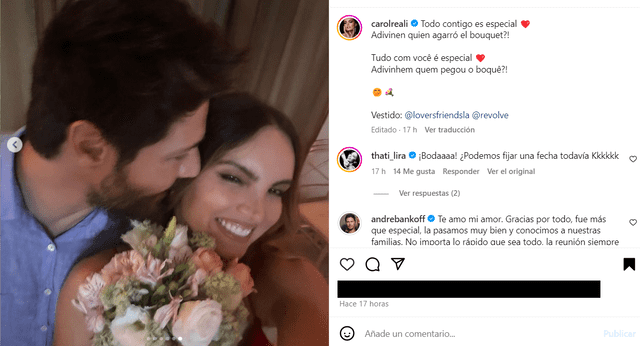 Carol Reali logró coger en bouquet en boda a la que asistió con Andre Bankoff. Carol Reali logró coger en bouquet en boda a la que asistió con Andre Bankoff.